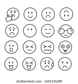 Conjunto de ícono de esquema simple de emoticono en caricatura aislado en fondo blanco