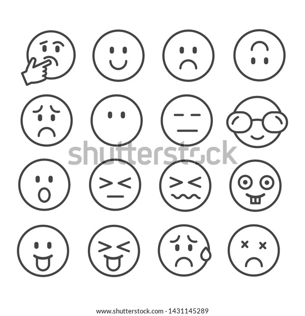 Set Simple Emoticon Outline Icon Cartoon Stock Vector (Royalty Free ...