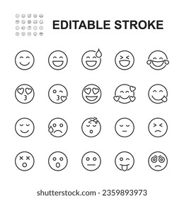 Set of Simple Emoticon Related Vector Line Icons.