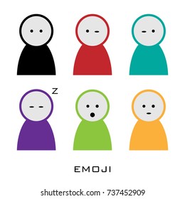 Set of Simple Emotional Icons. Vector Illustration. Flat Style. Cute Cartoon Figures with Different Emotions. 