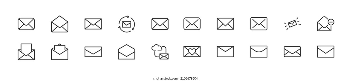 Conjunto de iconos simples de la línea de sobre. Objeto de trazo de contorno. Envase de signos lineales. Perfecto para aplicaciones web y móviles.