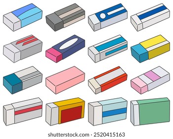 Set of simple eraser vector illustration hand drawn for school supplies, eraser lineal color style isolated on white background