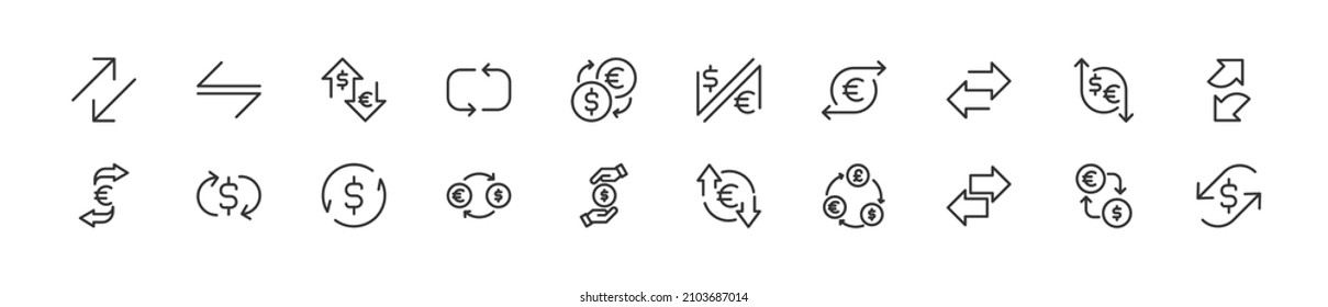 Set of simple exchange line icons. Outline stroke object. Linear signs pack. Perfect for web apps and mobile.