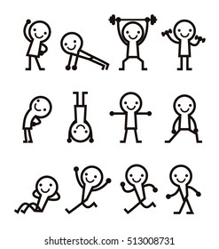 Set of simple exercising pose icon in black