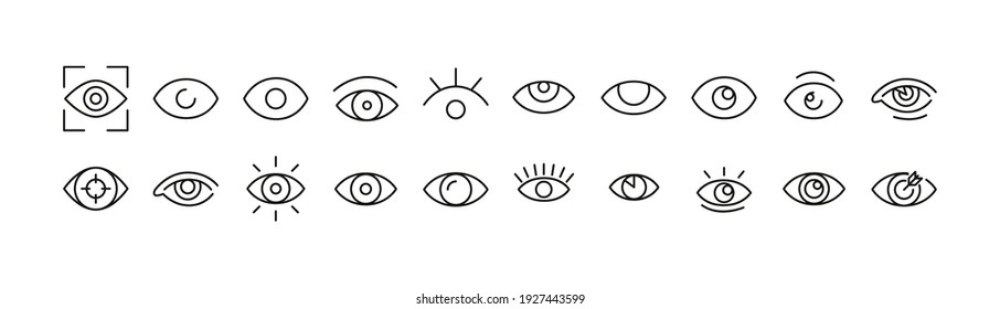 Set of simple eye line icons. Outline stroke object. Linear signs pack. Perfect for web apps and mobile.