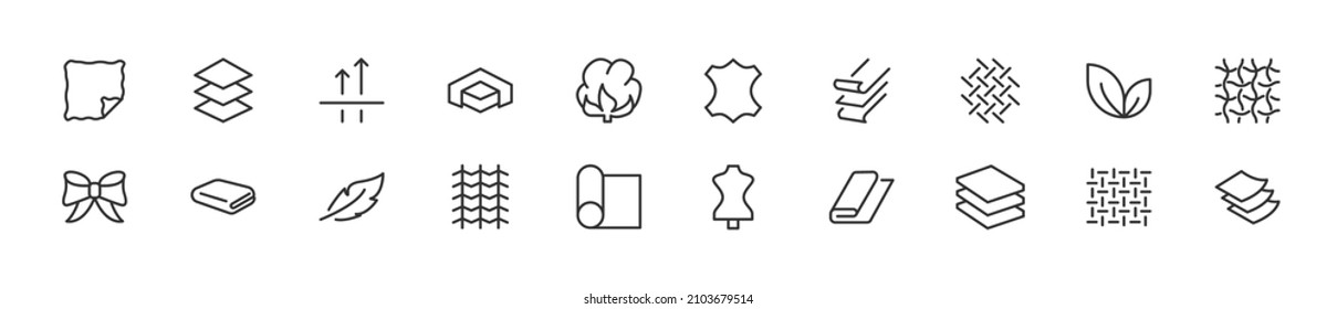 Set of simple fabric line icons. Outline stroke object. Linear signs pack. Perfect for web apps and mobile.