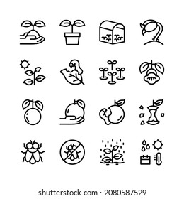 Set of simple farming icons, symbols used for growing crops.