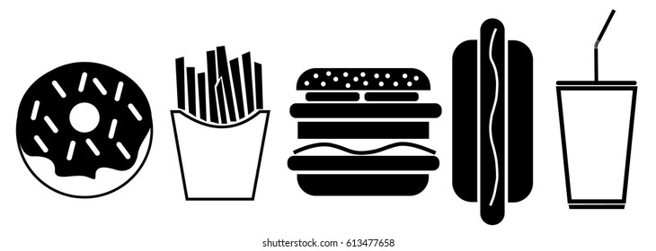 A set of simple fast food icons. Isolated on white. Advertising food court