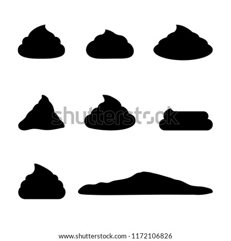 Set of simple feces icon. Black poop simbol. Fecals sign