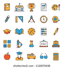 set of simple filled line education icon with modern concept and editable stroke, use for website asset and infographic pictogram. Lesson, Study, Learning, Courses, Elearning.