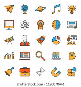 set of simple filled line education icon with modern concept and editable stroke, use for website asset and infographic pictogram. Lesson, Study, Learning, Courses, Elearning.