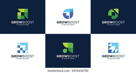 Set of simple financial growth logo design icon. Overlap arrow vector simple elements logo.