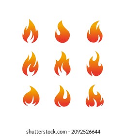 set of simple fire icon illustration design, modern flame symbol template vector