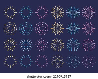 Set of simple fireworks illustration icons
