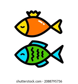 Set of simple fish icons. Vector color illustration in flat style. Isolated on white background.