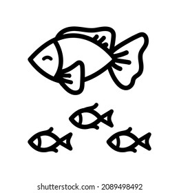 Set of simple fish icons. Vector outline illustration isolated on white background.