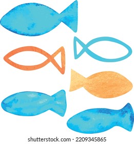 A set of simple fish images. Watercolor vector illustration