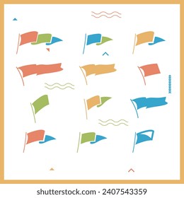 Set of simple flag hand drawn frames. Garlands and ribbons are also available.	