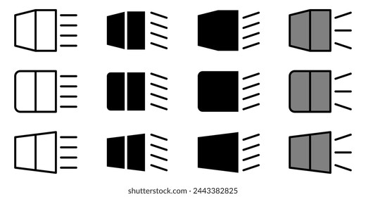set of simple flashlight icon buttons, light source symbols. vector isolated on white background. design for app, web, poster.