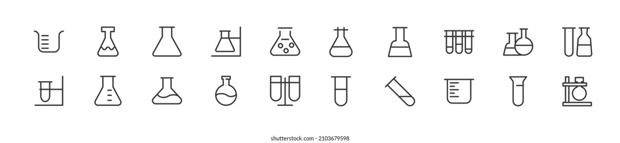 Set of simple flask line icons. Outline stroke object. Linear signs pack. Perfect for web apps and mobile.