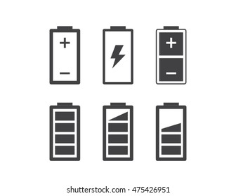 Set of simple flat battery icons. Vector symbols and design elements.