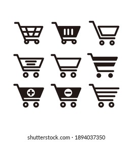 Set of Simple Flat Black Shopping Cart Icon Illustration Design, Various Silhouette Shopping Cart Symbol Collection Template Vector