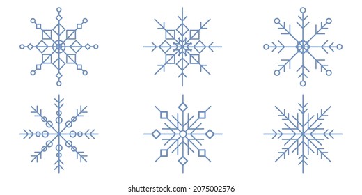 Conjunto de iconos simples copos de nieve azul plano. Gran diseño para cualquier propósito. Ilustración vectorial aislada en fondo blanco.