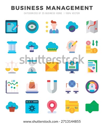 Set of simple Flat Business Management Icons. Flat art icons pack. Vector illustration.