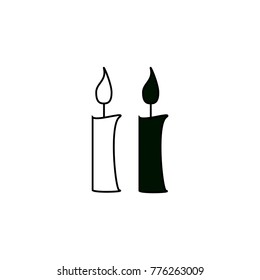 Set of Simple Flat Candles Silhouette White isolated on white background