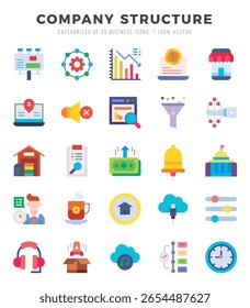 Conjunto de ícones simples de estrutura plana da empresa. Pacote de ícones de arte plana. Ilustração vetorial.