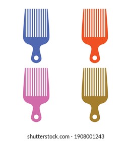 Set Of Simple Flat Design Afro Hair Comb Icon Vector Illustration