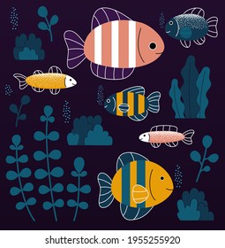 Conjunto de platos planos y algas