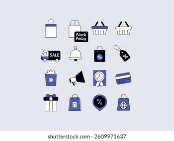 A set of simple, flat design icons representing various aspects of Black Friday sales. A set of simple, flat design icons representing various aspects of Black Friday sales. vector design .