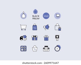 A set of simple, flat design icons representing various aspects of Black Friday sales. A set of simple, flat design icons representing various aspects of Black Friday sales. vector design .