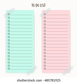 Set of simple flat design memo pages. To do list. Shoppingt. daily planner.