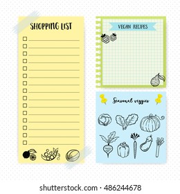 Set of simple flat design memo pages. To do. Shopping list. daily planner.