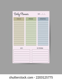 Set of simple flat design scrapbook pages. To do list. Daily planner.