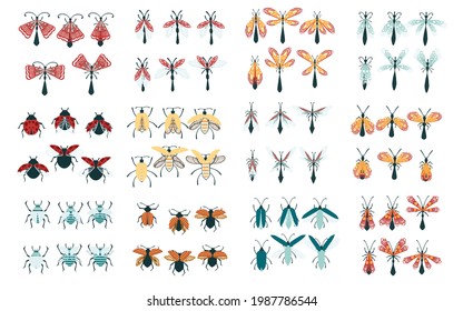 Set of simple flat dragonfly with different wings collection insects flat vector illustration isolated on white background