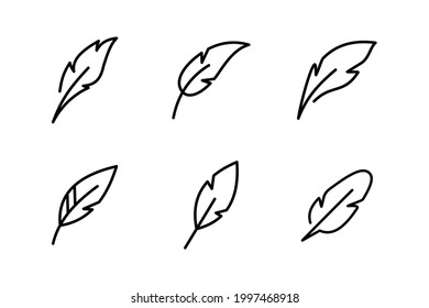 Set of Simple Flat Feather Icon Illustration Design, Various Feather Symbol Collection  with Outlined Style Template Vector