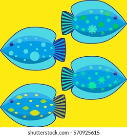 Set of the simple flat fishes decorated by patterns. Vector illustration EPS10