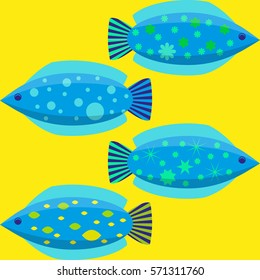 Set of the simple flat fishes decorated by patterns. Vector illustration EPS10