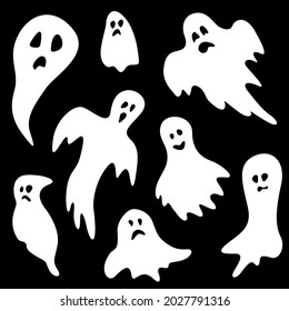 Set of simple flat ghosts. Spooky monsters for Halloween.