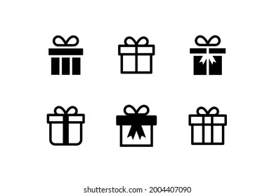 Set of Simple Flat Gift Icon Illustration Design, Silhouette Present Gift Box Symbol Collection Template Vector