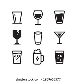 Set of Simple Flat Glass Icon Illustration Design, Silhouette Glass Symbol Collection Template Vector