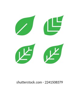 conjunto de simple vector de hoja verde plana para el icono de la naturaleza con un ángulo agudo. ilustración vectorial de alta calidad