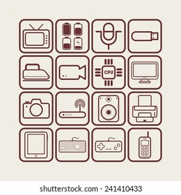 Set of simple flat icons with electric devices