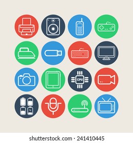 Set of simple flat icons with electric devices