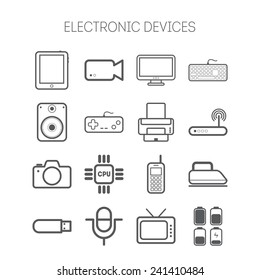 Set of simple flat icons with electric devices