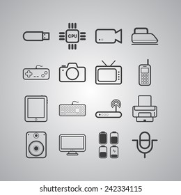 Set of simple flat icons with electric devices