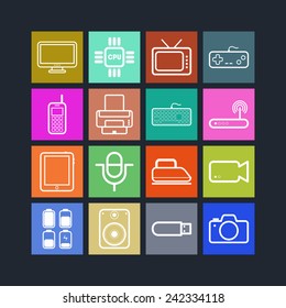 Set of simple flat icons with electric devices